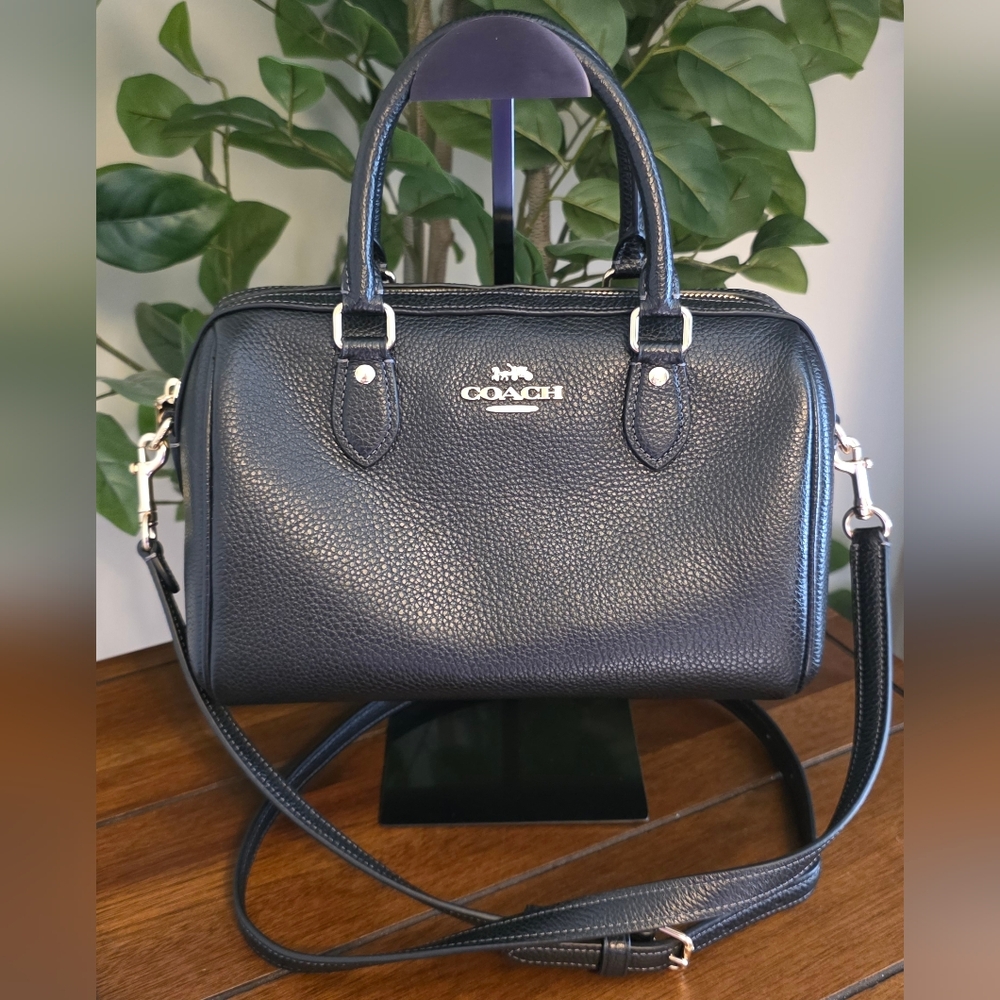 Coach Rowan Black Pebbled Leather Satchel Gold Hardware